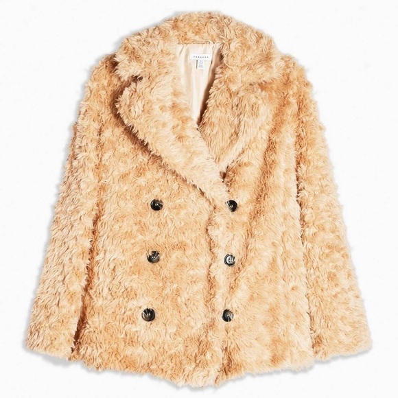 NWT Topshop camel textured teddy  coat 6 - Picture 4 of 11